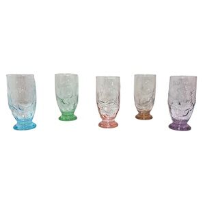 Vintage 1990s K. Onishi 3D Disney Collectible Multicolor Footed Glasses Set 5